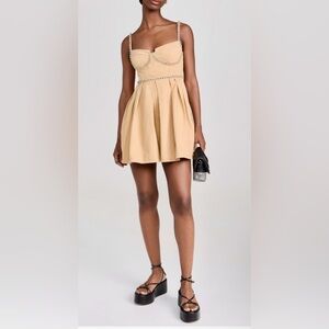 Self-Portrait Diamanté Tan Mini Dress with Embellished Straps